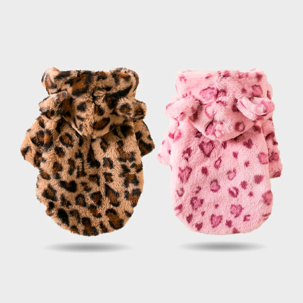 Chic Leopard Dog Hoodie - Warm Fleece for Small Dogs