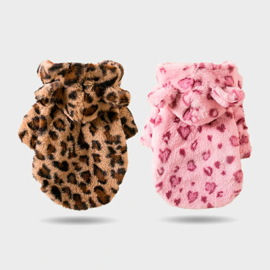 Chic Leopard Dog Hoodie - Warm Fleece for Small Dogs