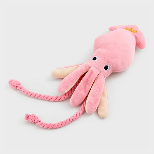 Pink Octopus Plush Dog Chew Toy for Teeth Cleaning
