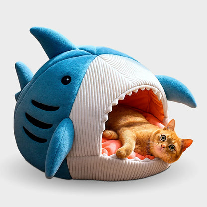 Cozy Shark Cave Cat Bed - Perfect Hideaway for Pets