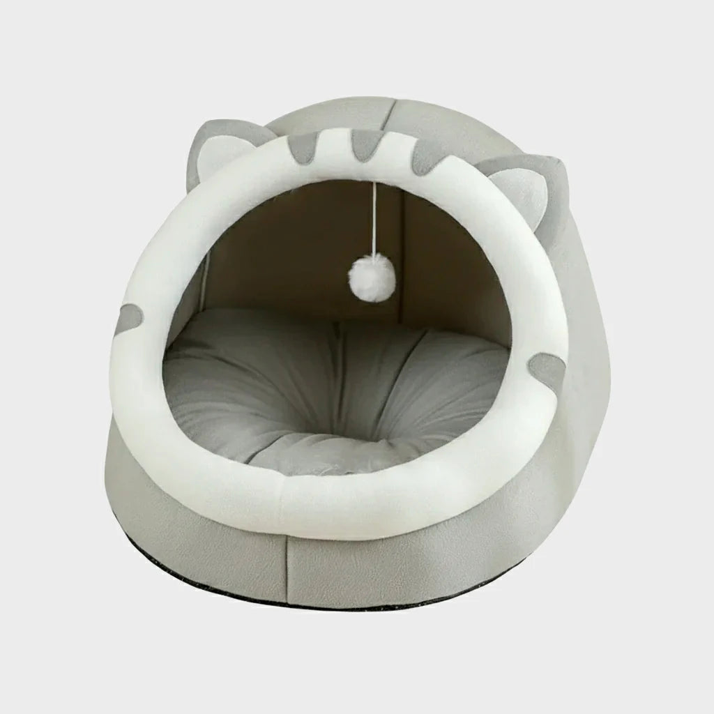 Cosy Cotton Cave Cat Bed with Hanging Toy - All Seasons Comfort