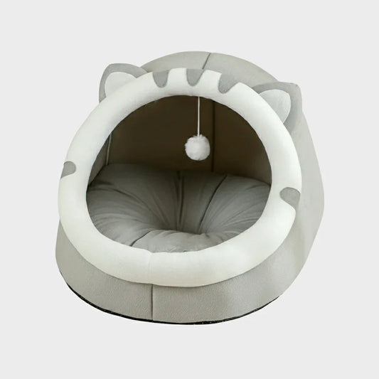 Cosy Cotton Cave Cat Bed with Hanging Toy - All Seasons Comfort