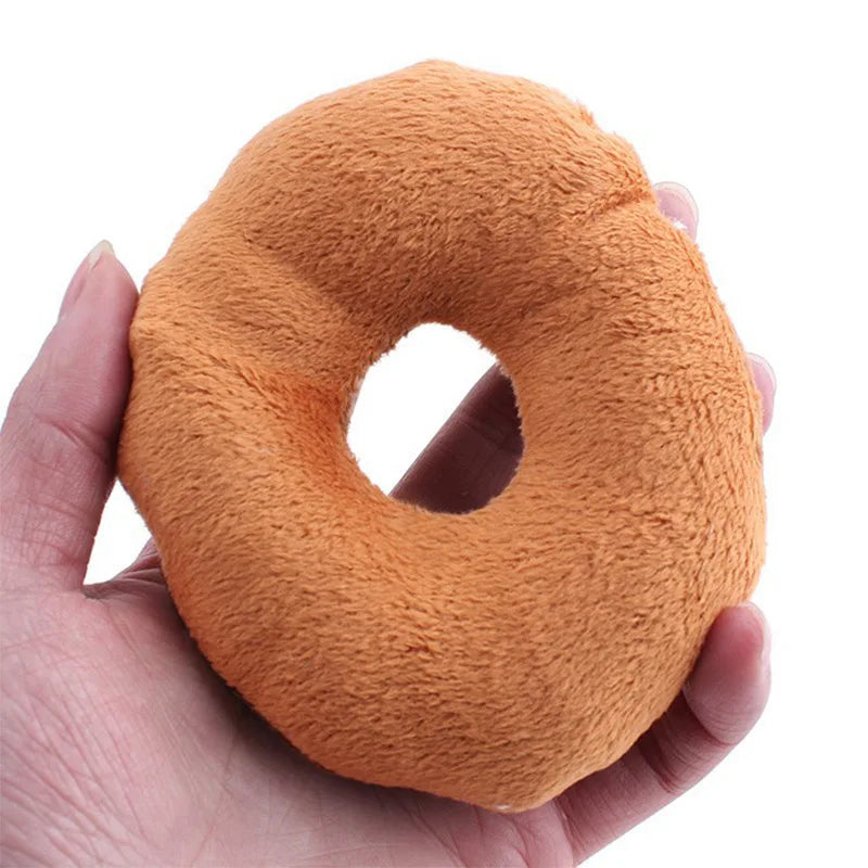 Interactive Squeaky Donut Plush Dog Toy