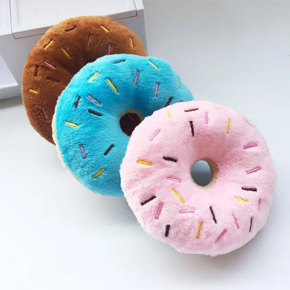 Interactive Squeaky Donut Plush Dog Toy