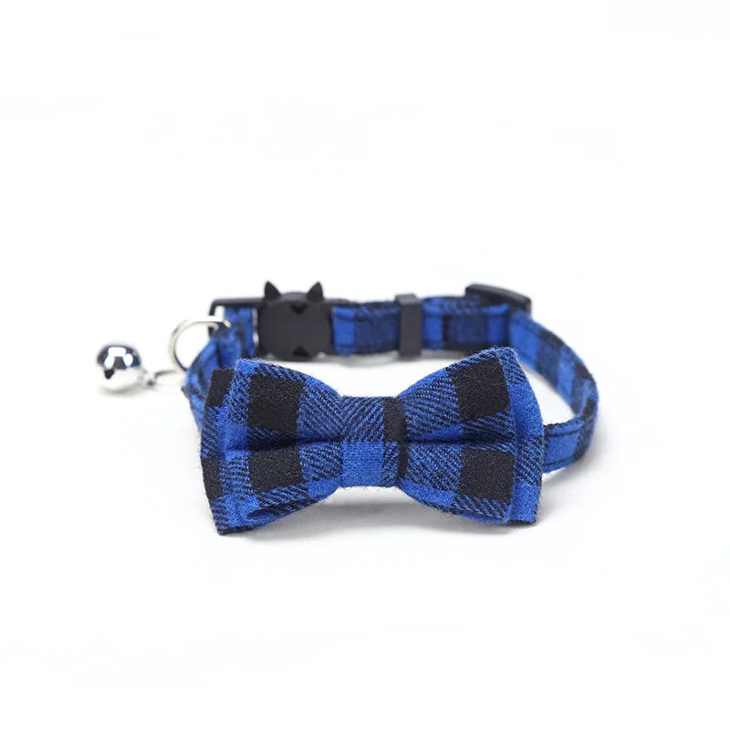 Chic Plaid Cat Collar with Bell and Bow Tie