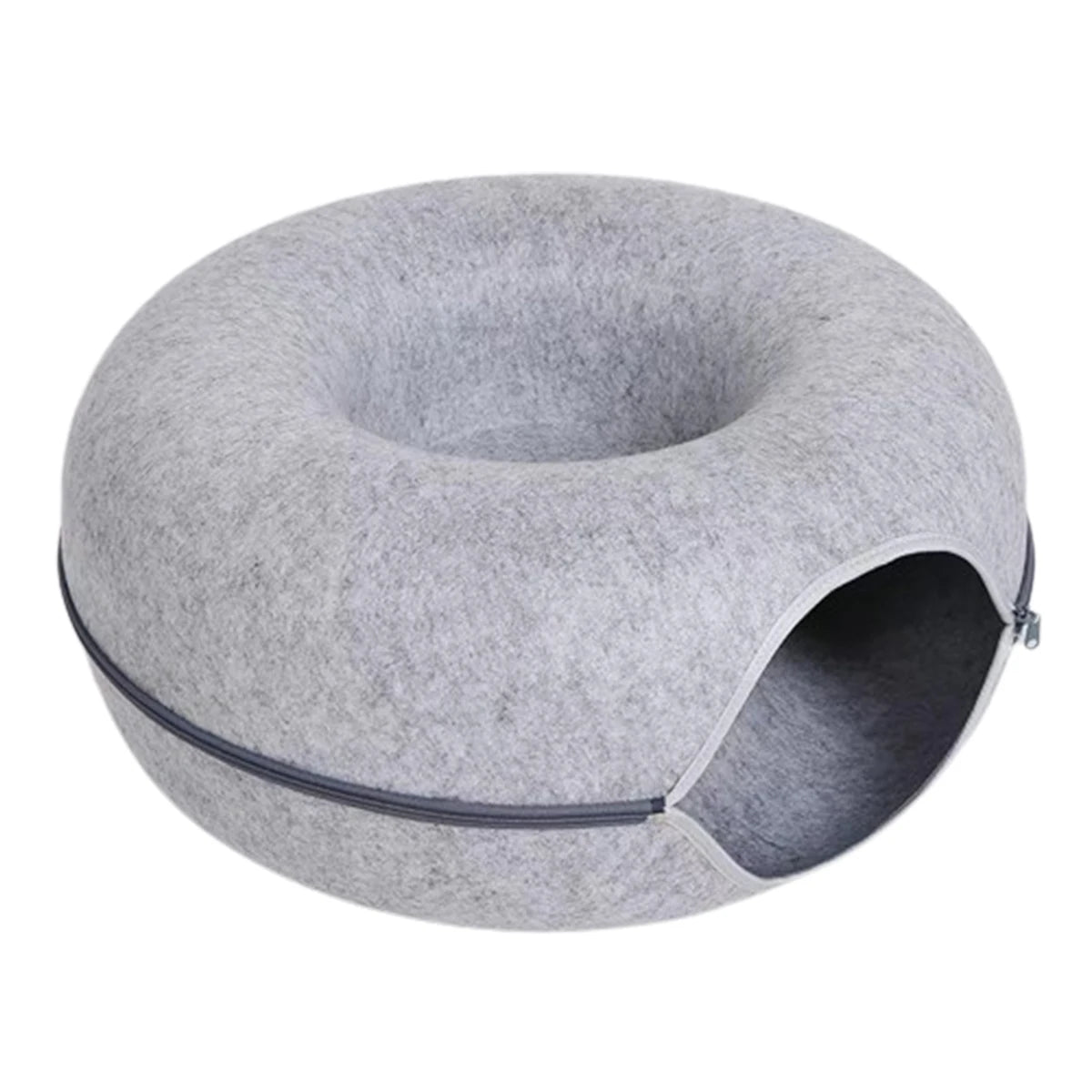 Cozy Felt Donut Cat Bed with Interactive Tunnel