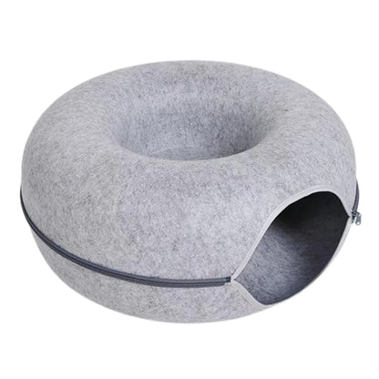 Cozy Felt Donut Cat Bed with Interactive Tunnel