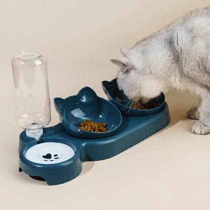 3-in-1 Cat Bowl with Gravity Water Feeder