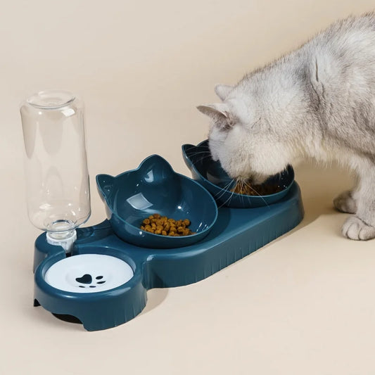 3-in-1 Cat Bowl with Gravity Water Feeder