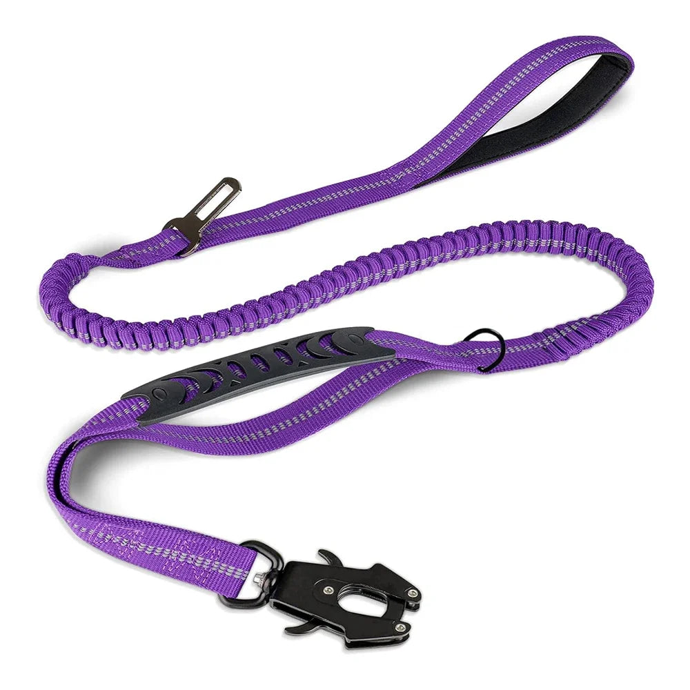 Reflective Heavy Duty Tactical Bungee Dog Leash with Seatbelt