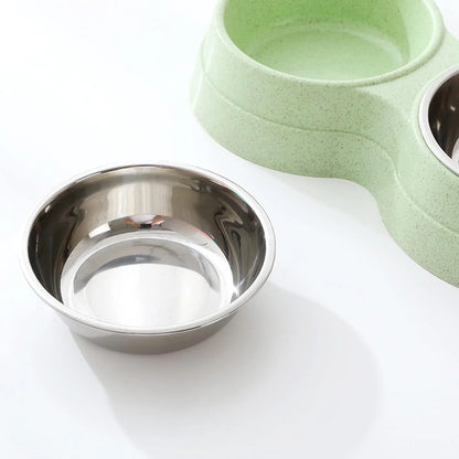 Dual Stainless Steel Pet Feeder Bowls for Cats & Small Dogs