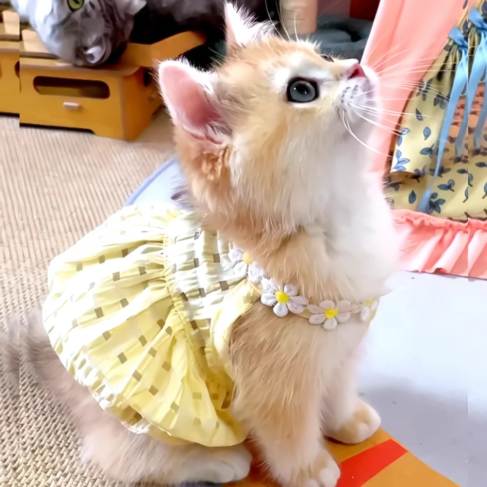 Charming Yellow Floral Pet Dress for Cats & Small Dogs