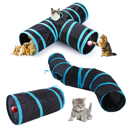 Foldable Cat Play Tunnel with Hanging Toys