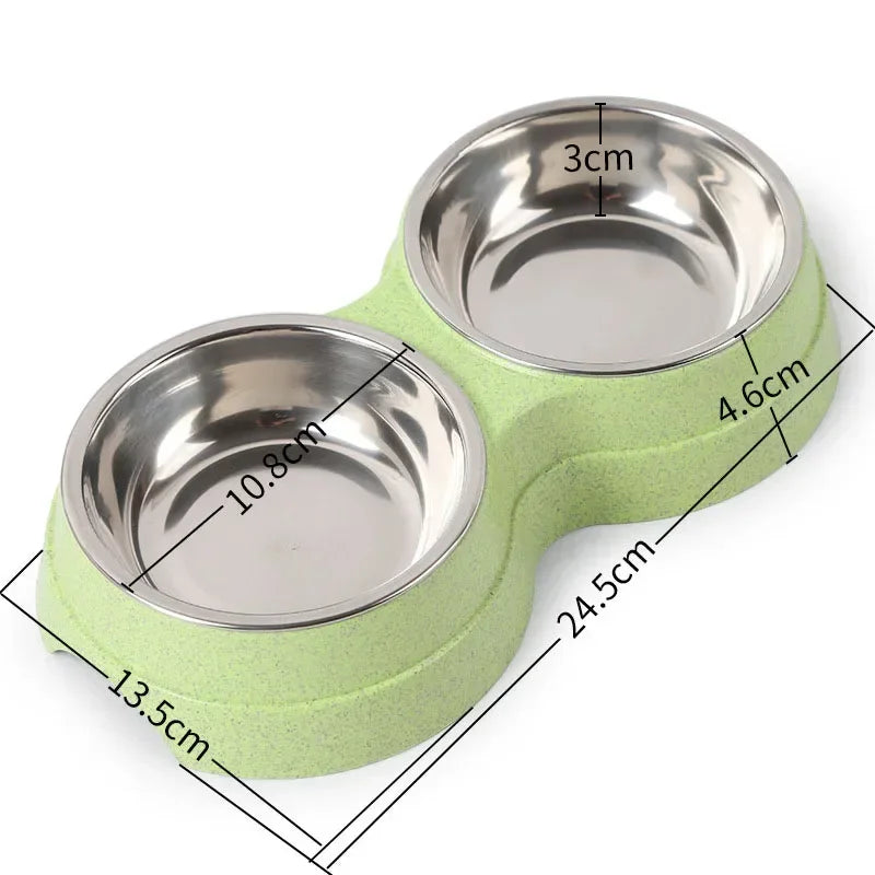 Dual Stainless Steel Pet Feeder Bowls for Cats & Small Dogs