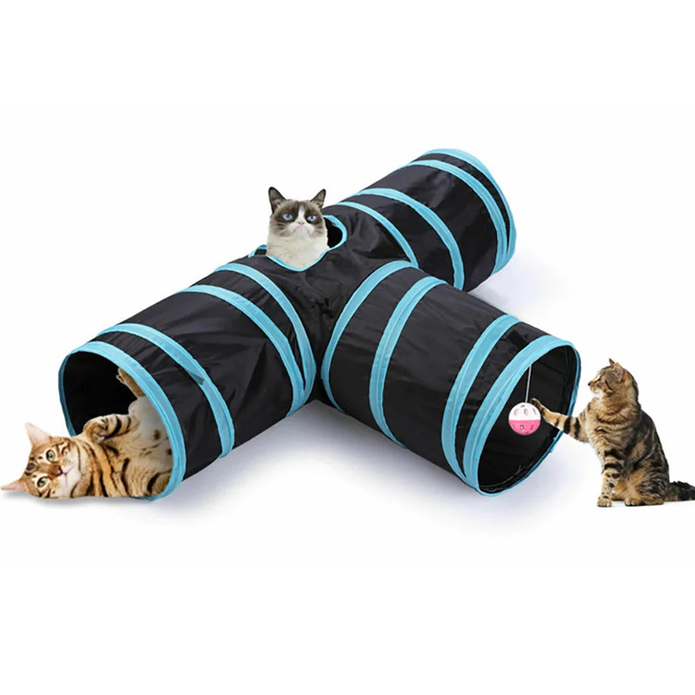 Foldable Cat Play Tunnel with Hanging Toys