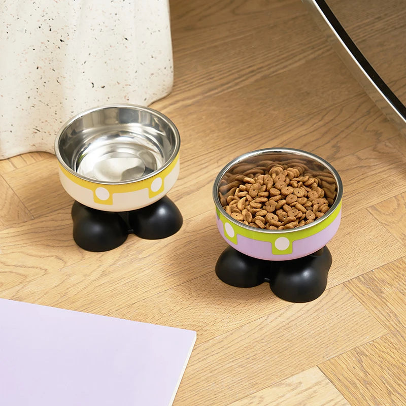 Elevated Colorful Stainless Steel Pet Bowl - Large Capacity