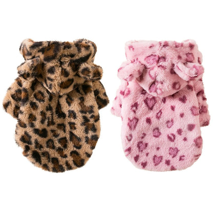 Chic Leopard Dog Hoodie - Warm Fleece for Small Dogs