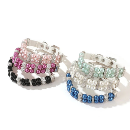 Elegant Pearl Rhinestone Pet Collar - Multiple Colors