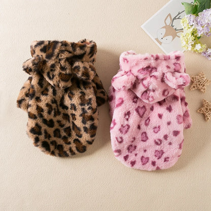 Chic Leopard Dog Hoodie - Warm Fleece for Small Dogs