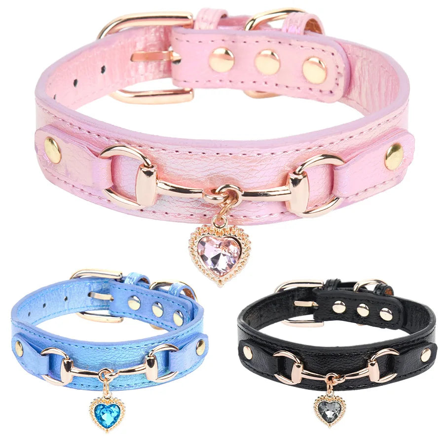 Elegant Rhinestone Heart Pet Collar - Adjustable & Comfortable