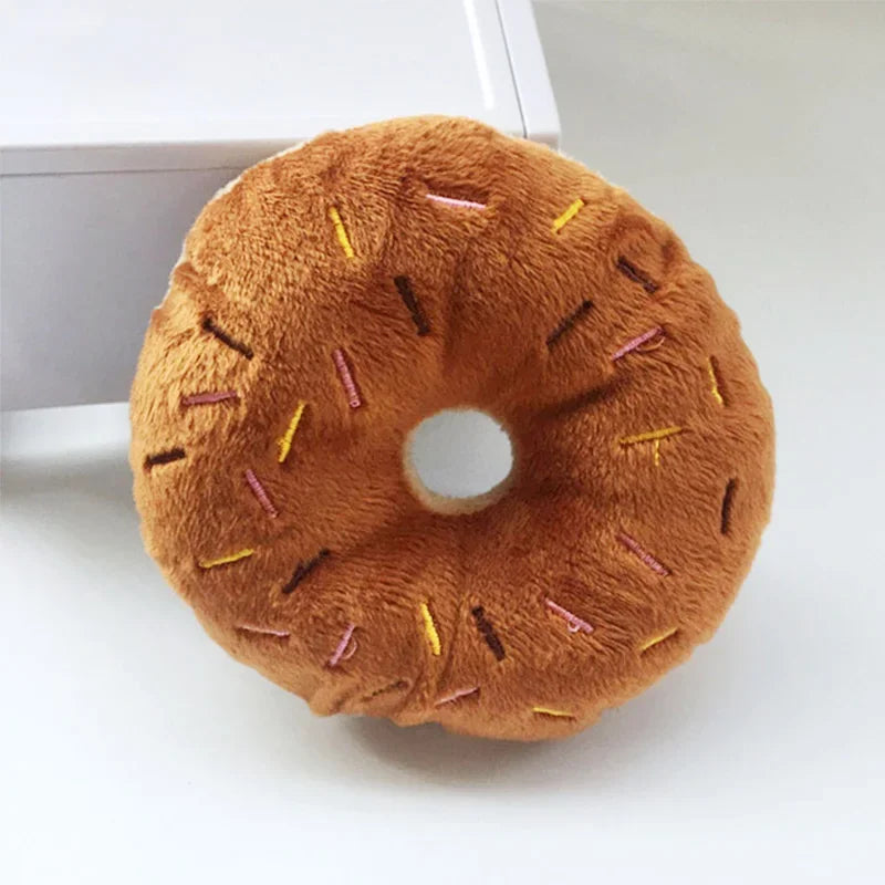 Interactive Squeaky Donut Plush Dog Toy