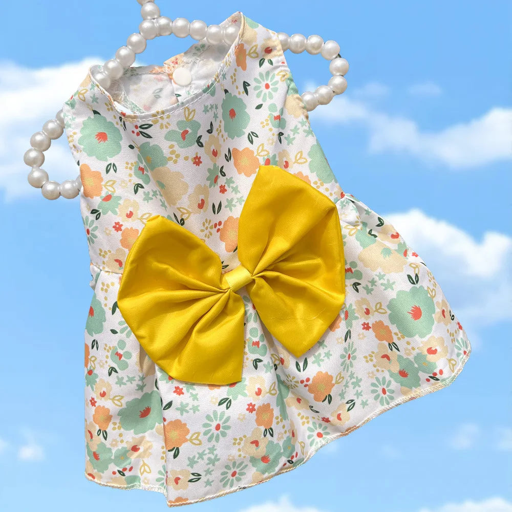 Charming Summer Pet Dress with Bow for Small Dogs