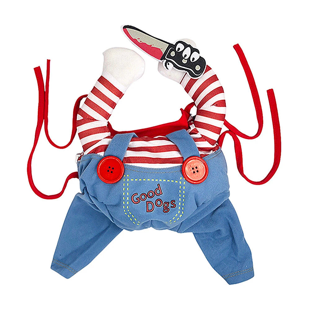 Killer Pet Costume - Funny & Safe Jumpsuit with Foam Knife for Dogs & Cats