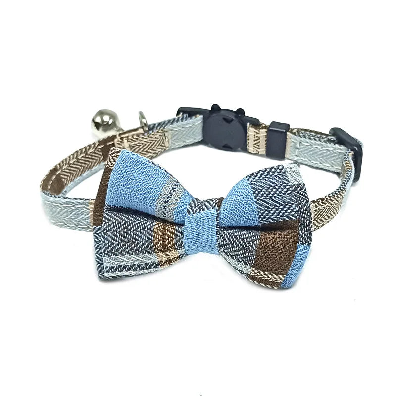 Chic Plaid Cat Collar with Bell and Bow Tie