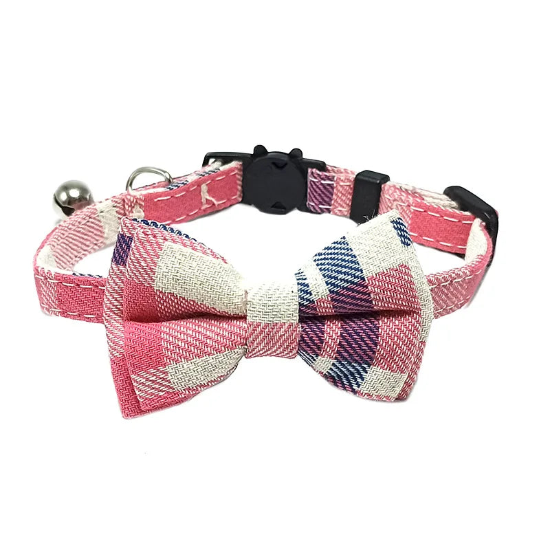 Chic Plaid Cat Collar with Bell and Bow Tie