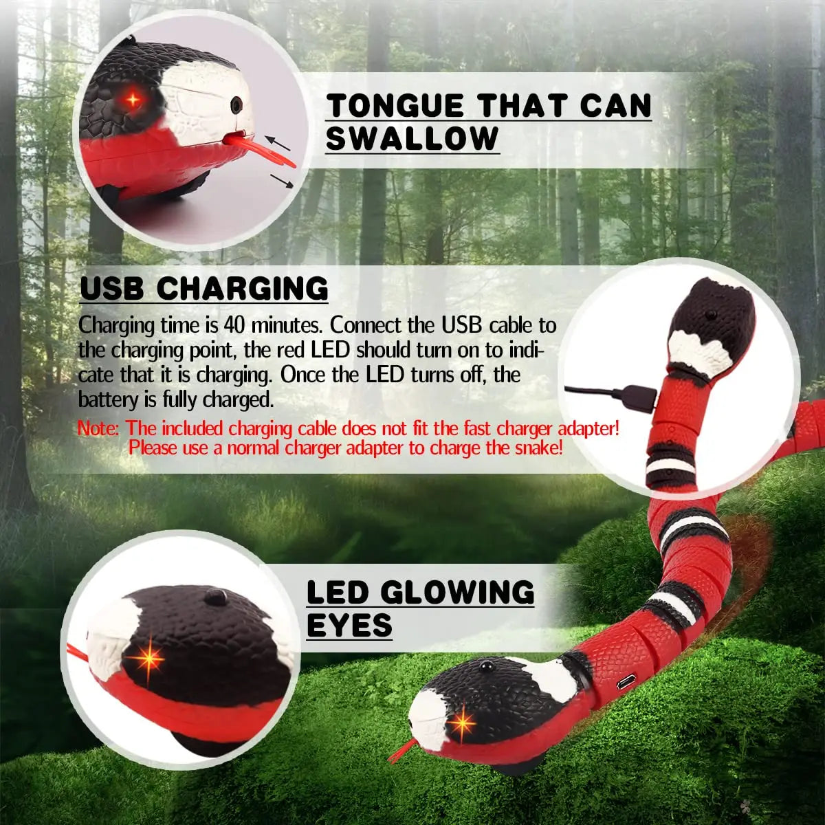 Interactive USB Rechargeable Snake Cat Toy
