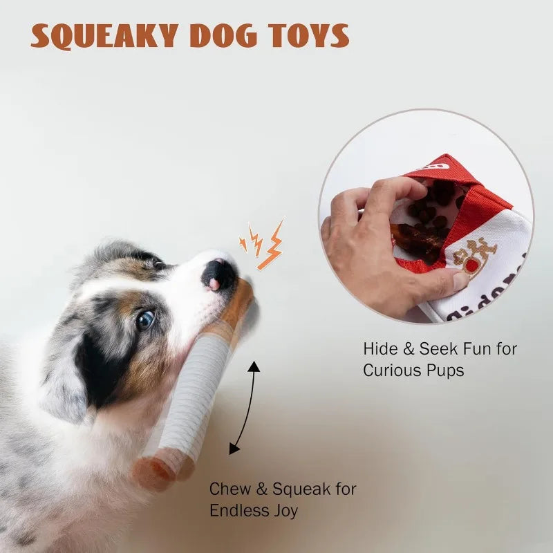 Interactive Giggle Dog Toys - Plush Chew Cigarette Set