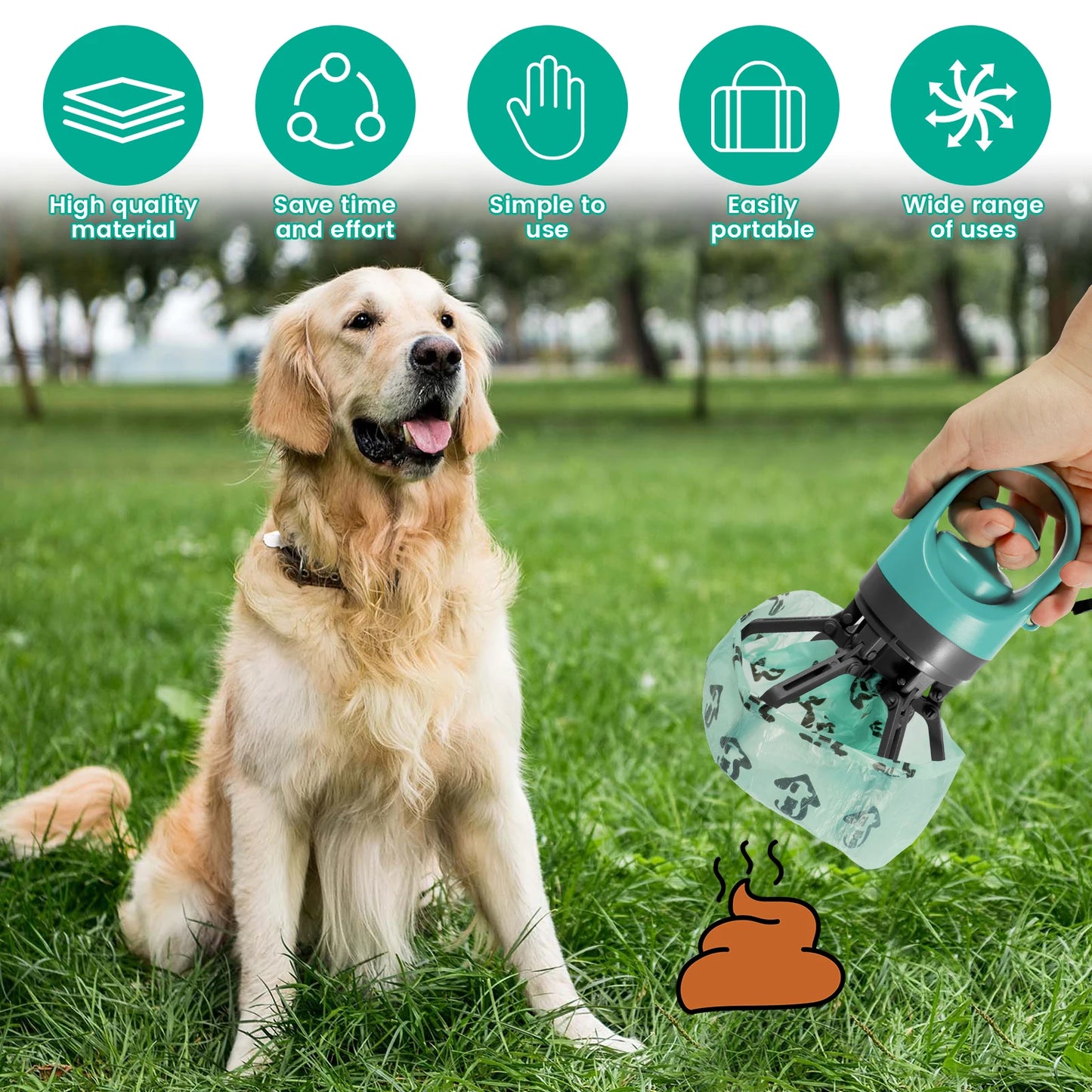 Portable Dog Poop Scooper with Bag Dispenser