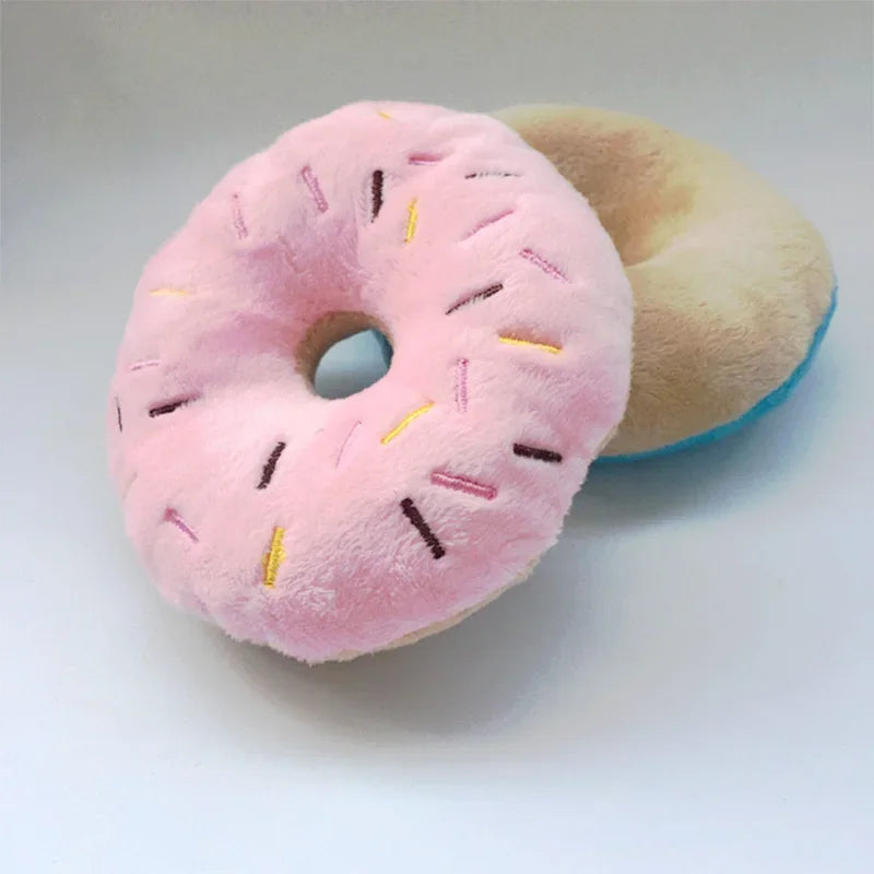 Interactive Squeaky Donut Plush Dog Toy