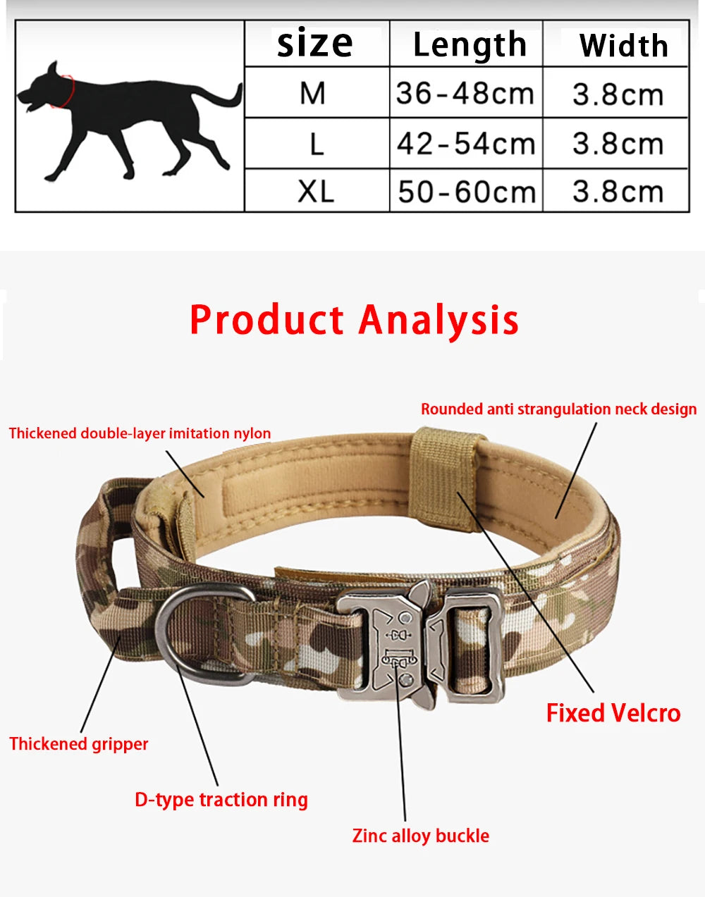 Tactical Nylon Dog Collar with Metal Buckle for Training