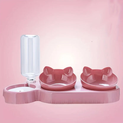 3-in-1 Cat Bowl with Gravity Water Feeder