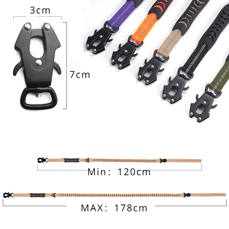 Reflective Heavy Duty Tactical Bungee Dog Leash with Seatbelt