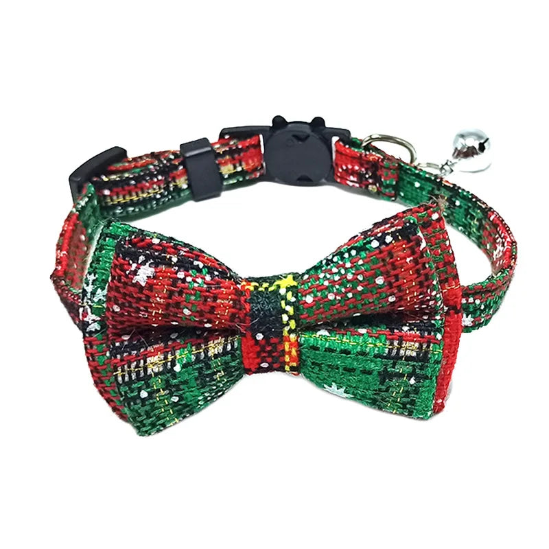 Chic Plaid Cat Collar with Bell and Bow Tie