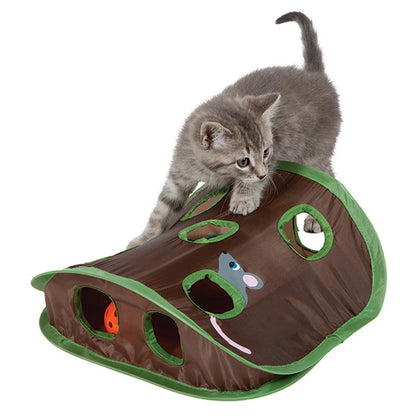 Interactive Cat Tunnel Toy with Bell and Mouse Holes