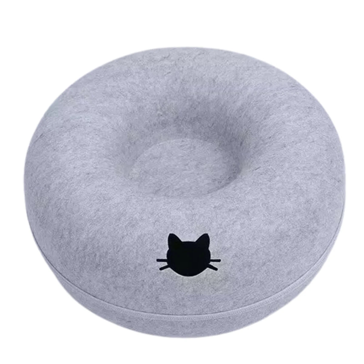 Cozy Felt Donut Cat Bed with Interactive Tunnel