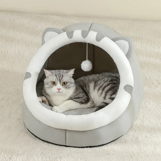 Cosy Cotton Cave Bed with Hanging Toy