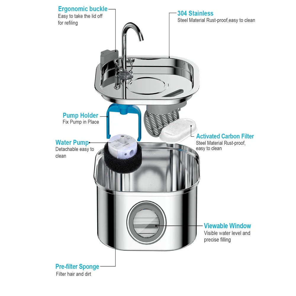Automatic Pet Water Fountain - Stainless Steel