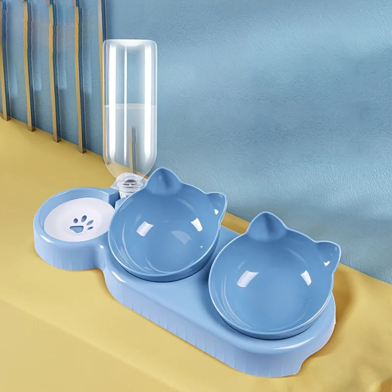 3-in-1 Cat Bowl with Gravity Water Feeder