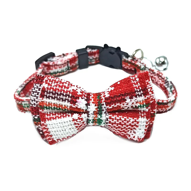 Chic Plaid Cat Collar with Bell and Bow Tie