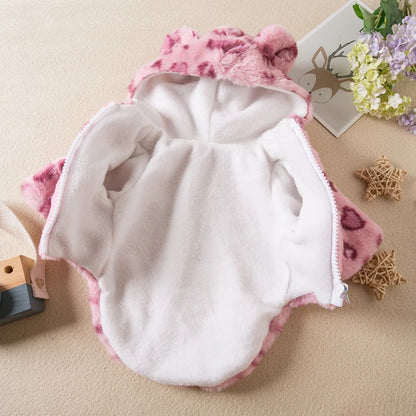 Chic Leopard Dog Hoodie - Warm Fleece for Small Dogs