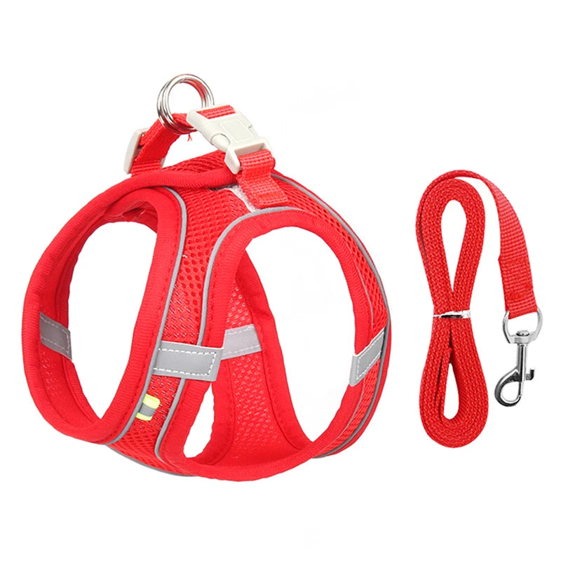 Adjustable Reflective Harness & Leash Set for Small Dogs