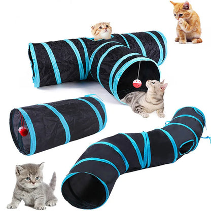 Foldable Cat Play Tunnel with Hanging Toys