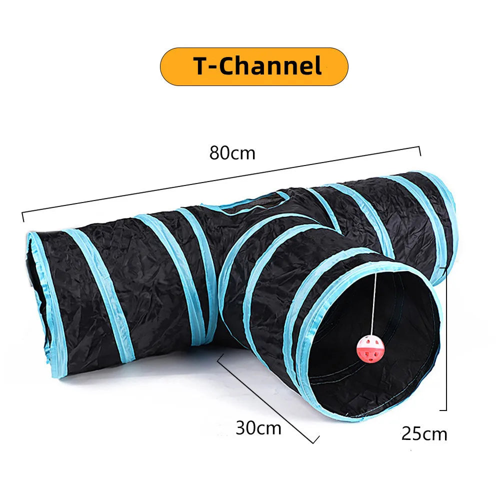 Foldable Cat Play Tunnel with Hanging Toys