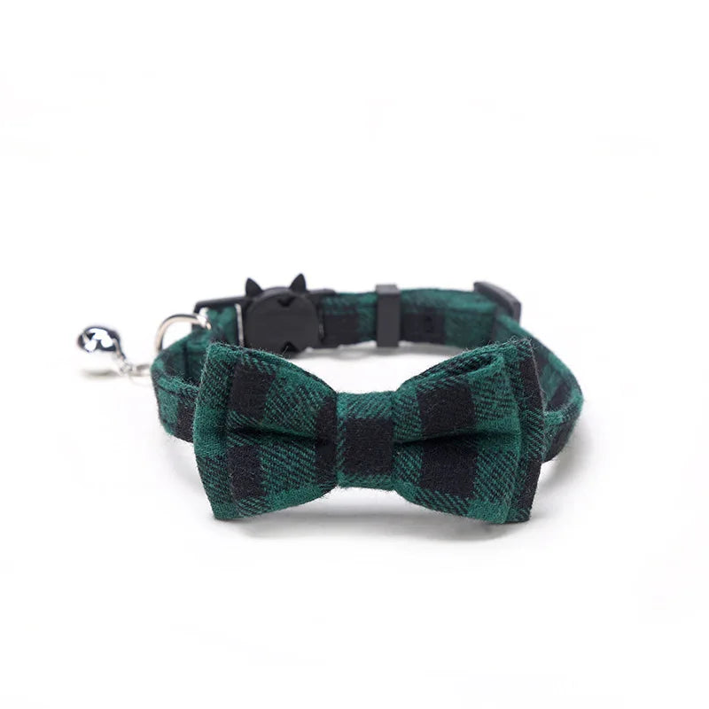 Chic Plaid Cat Collar with Bell and Bow Tie