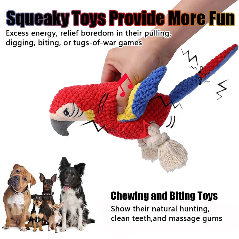 Indestructible Squeaky Parrot Dog Toy for All Sizes