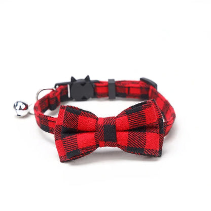 Chic Plaid Cat Collar with Bell and Bow Tie